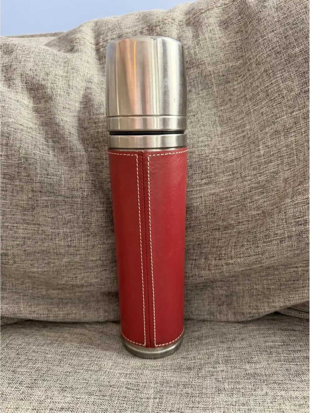 Starbucks Barista Stainless Steel Thermos 16oz Brick Red Leather Sleeve 2003